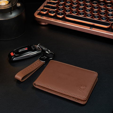 Kings Loot Wallet - Minimalist Wallet for Men with Cash Pocket & Card Pull Strap - Holds 1-15 cards, Slim and Stylish- Premium Tuscan Leather Men's Wallet with RFID protection, Bourbon Kings Loot