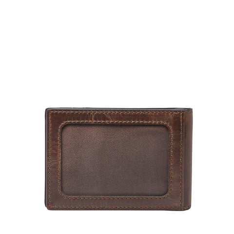 Fossil Men's Derrick Leather Slim Minimalist Magnetic Money Clip Bifold Front Pocket Wallet, Dark Brown, (Model: ML3684201) Fossil