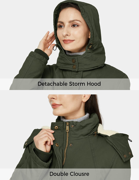 WenVen Women's Warm Fleece Lined Jacket Cotton Hooded Coat (Army Green, L) WenVen