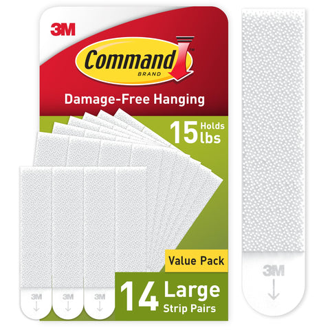 Command Large Picture Hanging Strips, White, Holds up to 16 lbs, 14-Pairs, Easy to Open Packaging Command