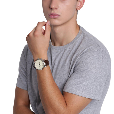 Fossil Men's Neutra Quartz Stainless Steel and Leather Chronograph Watch, Color: Silver, Brown (Model: FS5380) Fossil