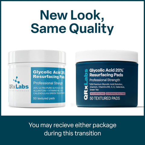 Glycolic Acid 20% Resurfacing Pads for Face & Body with Vitamins B5, C & E, Green Tea, Calendula, Allantoin - Exfoliates Surface Skin and Reduces Appearance of Fine Lines and Wrinkles - Peel Pads QRxLabs