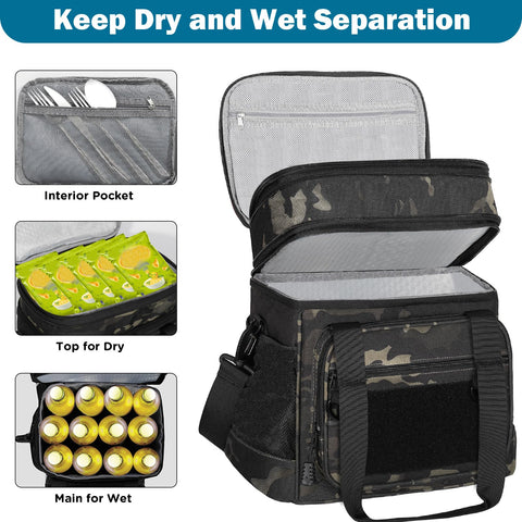 GLENKEY Double Deck Insulated Lunch Box, Expandable Large Lunch Bag Leakproof Cooler Bag Lunch Pail for Men Women Adults Work Shifts Travel Daytrip,16L,Black-Camo GLENKEY