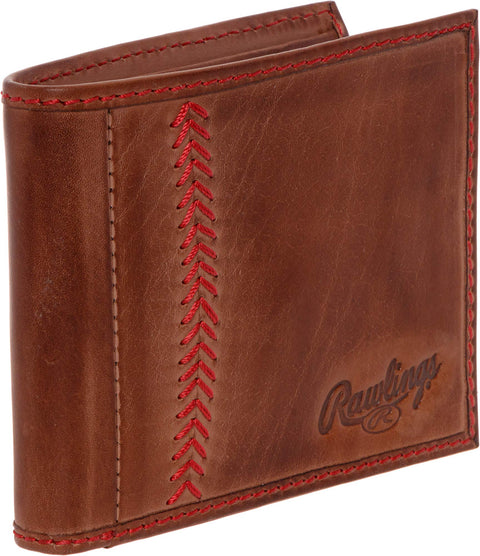Rawlings Mens Tanned-leather Baseball Stitch Embroidered Wallet - (Dark Brown) Rawlings