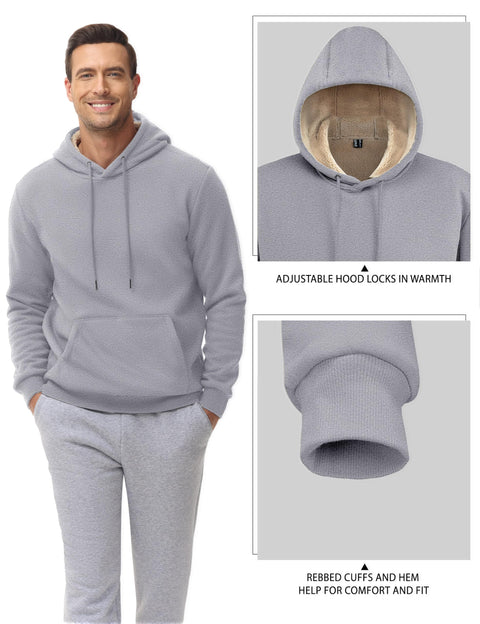 EKLENTSON Mens Sweatshirts Hoodies Pullover Heavyweight Fleece Lined Hoodies Winter Warm Casual Pullover Lightgrey L