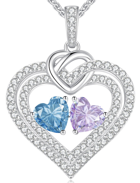 LOUISA SECRET Sparkling Double Heart Birthstone Necklace Gifts for Women, 925 Sterling Silver Fine Jewelry, Pendant Heart Necklace Birthday Anniversary Christmas Gift for Women Wife Mom Girlfriend LOUISA SECRET