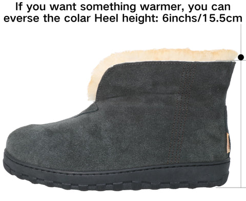 PEDOQU Men's slippers cozy boots suede leather upper sheepskin collar & shearling lined memory foam slip on warm house shoes indoor/uutdoor loafer slipper for men