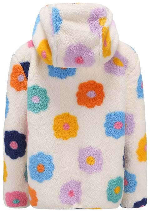 Girl's Jacket Kids Full Zip Ultra Soft Sherpa Fleece Hoodie Sweatshirt Sunflower Floral 7-8Years