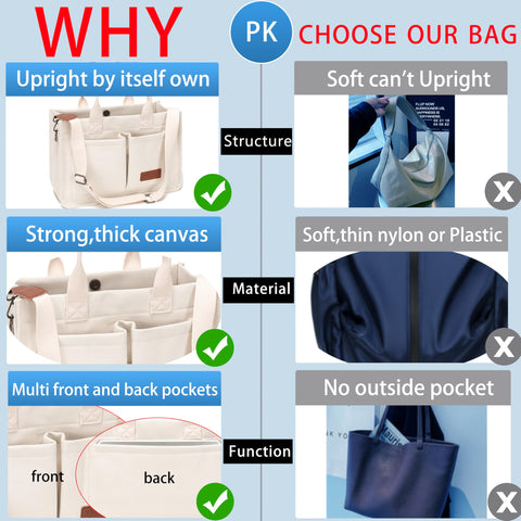 Tote Bag for Women With Compartments and Pockets,Large Canvas Tote Women's Purse Crossbody Bags Work Laptop Book Bag Top Handle Satchels Handbags Shoulder Bag for Travel Nurse Teacher Church Gym Beach