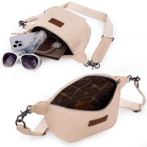 Wrangler Fanny Pack Crossbody Sling Bag for Women Waist Bag Travel Belt Bags Gifts for Women Men, Beige Wrangler