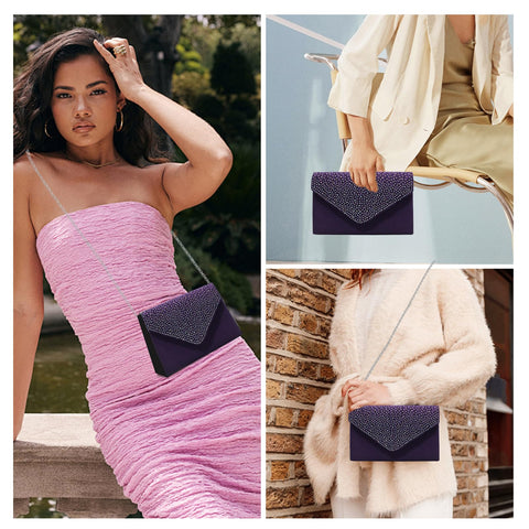 Women Evening Clutch Handbags Formal Envelope Bag Purses for Wedding Party Cocktail Prom Crossbody Shoulder Bag, Purple JAMBHALA