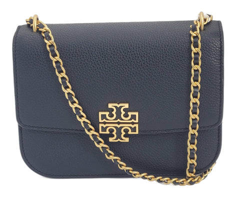 Tory Burch 140987 Britten Black Pebbled Leather With Gold Hardware Small Women's Adjustable Shoulder Bag Tory Burch