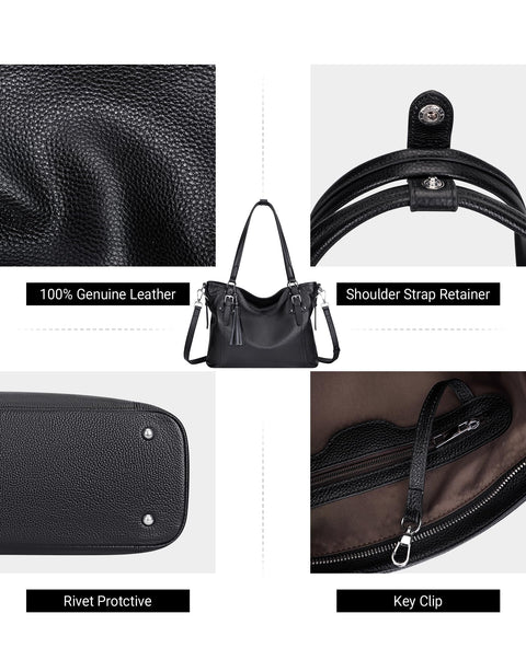 Over Earth Womens shoulder bags Leather Tote Crossbody Purse Soft Genuine Leather Handbags(O104E-3G Black) Over Earth