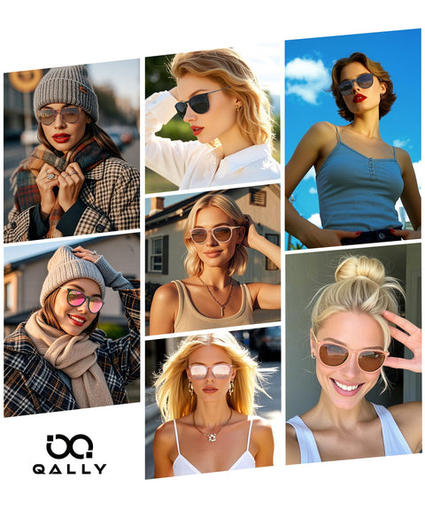 QALLY Sunglasses Womens Polarized Sunglasses-Women: Retro Round Sun Glasses with UV400 Protecion Trendy 3 Pack