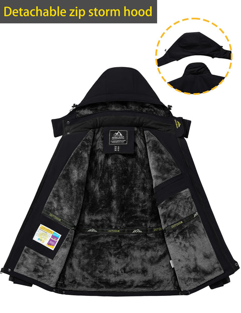 TACVASEN Men's Winter Ski Jacket Waterproof Snow Coats Snowboard Fleece Lining Jacket Warm Parka with Hooded Black XL