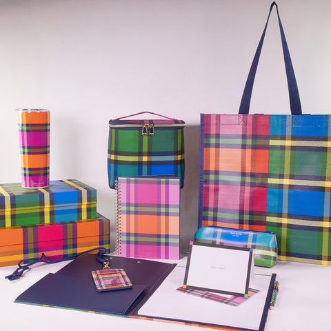 kate spade new york Reusable Shopping Bag, Grocery Tote with Shoulder Straps, Large Collapsible Tote (Grand Plaid Duo)