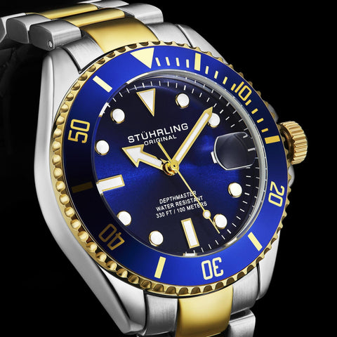 Stuhrling Original Men's Dive Watch, Swiss Movement, Stainless Steel, Blue Dial, Stainless Steel Bracelet, 100M Water Resistant Stuhrling Original