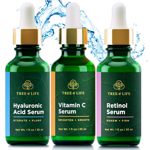 Tree of Life Beauty Facial Skin Care Set, Brightening, Firming, Hydrating, Dry Face, Dermatologist Tested - Trio Power Kit, Vitamin C, Retinol and Hyaluronic Acid, 3 count of 1 Fl Oz Tree of Life Beauty