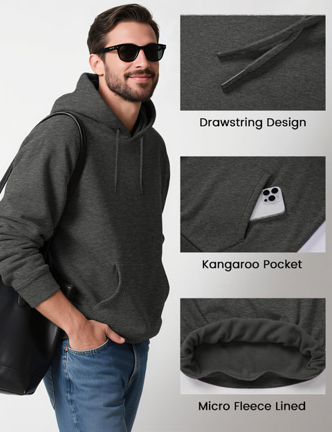 MAGCOMSEN Men's Fashion Hoodies Sweatshirts Fleece Lined Hoody Pullover Winter Thermal Hooded Sweatshirt Cotton Warm Hoodie Dark Grey 2XL