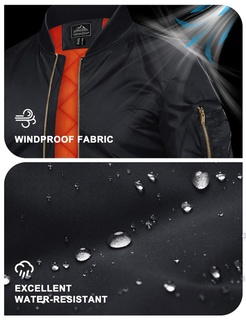 TACVASEN Black Bomber Jacket Men Winter Windbreaker Zip Up Lightweight Softshell Coats Outwear Black, L