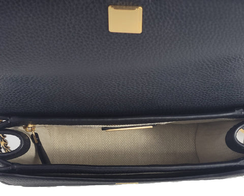 Tory Burch 140987 Britten Black Pebbled Leather With Gold Hardware Small Women's Adjustable Shoulder Bag Tory Burch