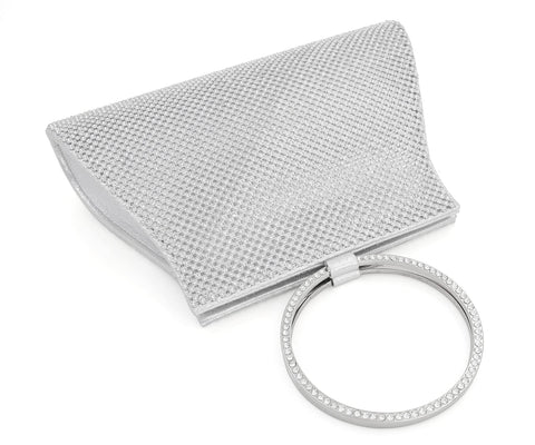 MOSSMON Crystal Clutch Purses Bride and Bridesmaid Handbag Elegant Wristlet Evening Bag for Women Silver Large MOSSMON