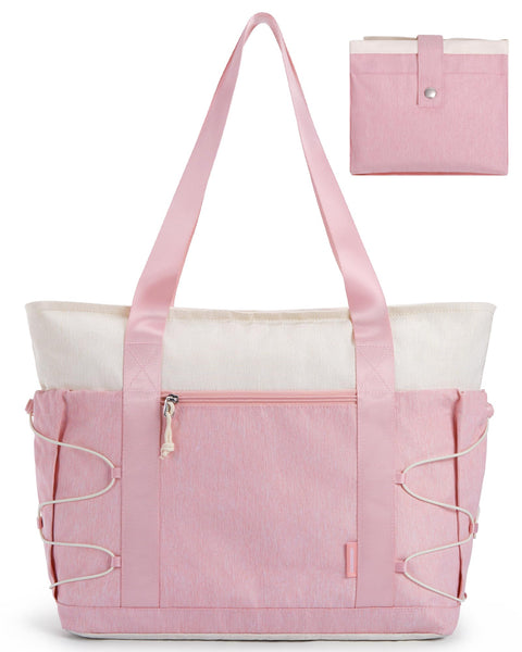 BAGSMART Tote Bag for Women, Foldable Tote Bag With Zipper Large Handbags Shoulder Bag Commuter bag for Travel/Work/Sport, Pink BAGSMART
