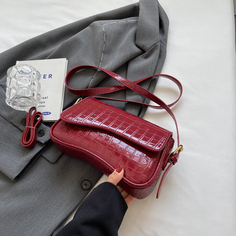 Women's Small Shoulder Bag Clutch Y2KPurse Handbag PU Leather Tote Bag with 2 Removable Straps and Zipper Closure Crossbody Bags (Crocodile red)
