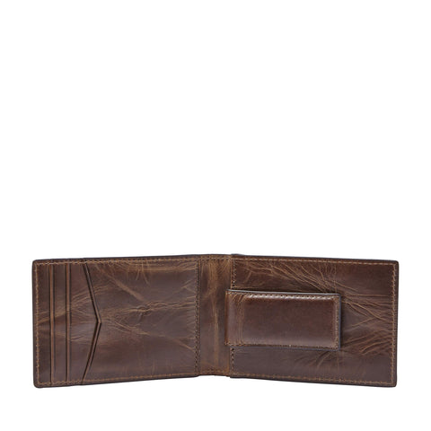 Fossil Men's Derrick Leather Slim Minimalist Magnetic Money Clip Bifold Front Pocket Wallet, Dark Brown, (Model: ML3684201) Fossil