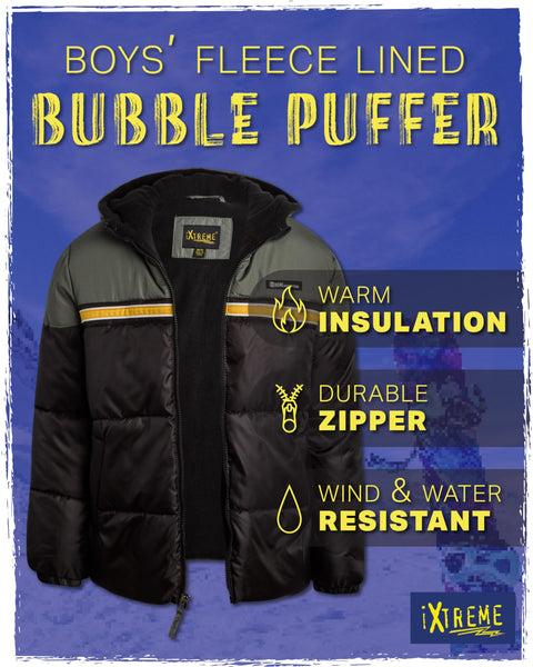 iXtreme Boys Puffer Jacket - Wind & Water Resistant Soft Fleece Lined Warm Winter Jacket for Boys with Winter Hat, Size 18, Olive Green