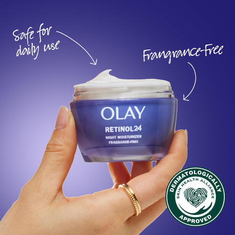 Olay Retinol 24 Face Moisturizer, Anti-Aging Night Cream for Women, Fragrance-Free, Non Greasy - Anti-Wrinkle, Smooth Fine Lines, Tightening, Hydrating Skin Care - Peptides, Glycerin, 1.7 Oz