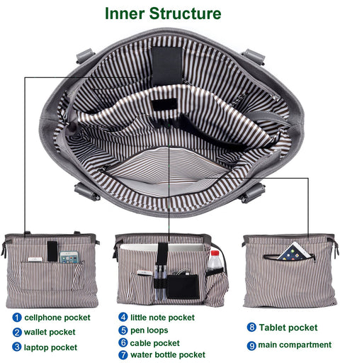 Large Tote Bags for Women 15.6 Inch Laptop Bag Lightweight Canvas Professional Work Briefcase Barsine