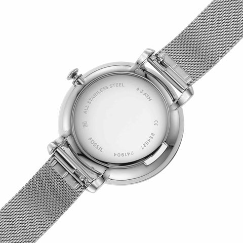 Fossil Women's Jacqueline Quartz Stainless Steel Mesh Three-Hand Watch, Color: Silver (Model: ES4627) Fossil