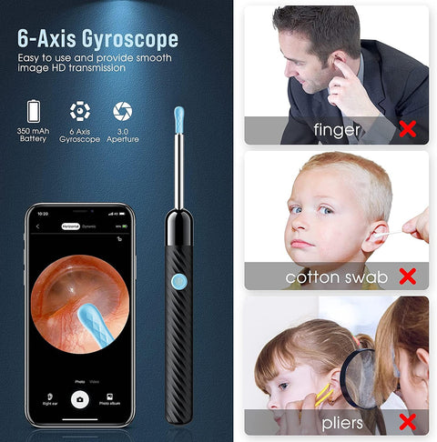 Ear Wax Removal - Earwax Remover Tool with 8 Pcs Ear Set - Ear Canal Cleaner with 1080P Camera - FSA HSA Eligible - Ear Cleaning Kit with 6 Ear Spoon - Ear Camera for iOS & Android (Black) LEIPUT