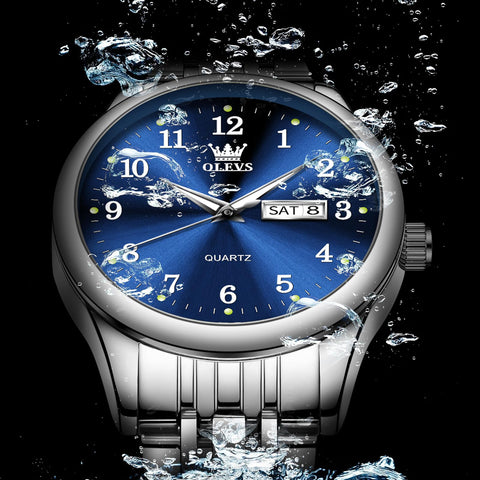 OLEVS Small Women Watch Silver Watches for Women Blue Dial Stainless Steel Easy Read Wrist Watches Day Date Classic Dress Analog Quartz Waterproof Ladies Arabic Numeral Reloj de Mujer