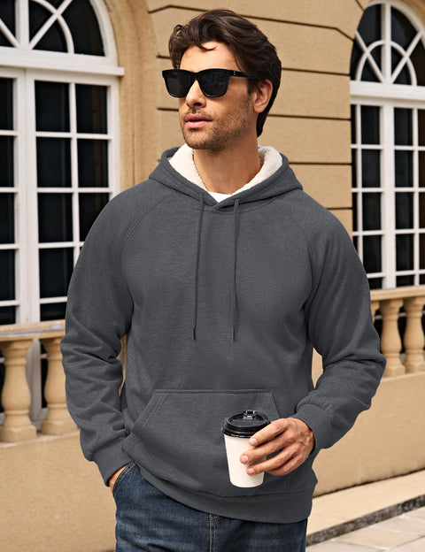 MAGCOMSEN Men's Fashion Hoodies Sweatshirts Heavy Sherpa Hoodies Pullover Winter Thermal Hooded Sweatshirt Work Warm Hoodie Dark Grey