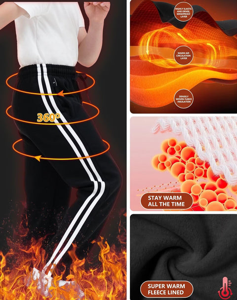 Rolimaka 4 Pcs Boys Sweatpants Soft Fleece Lined Open Bottom Youth Basic Athletic Joggers with Pockets Thermal Pants for Boys Black/Light Grey/Dark Grey/Blue L
