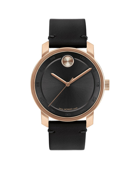 Movado Bold Access Men's Swiss Quartz 3600945 Watch with Ionic Plated Rose Gold Tone Steel Case and Black Leather Strap, in Sleek, Sporty Elegance Movado