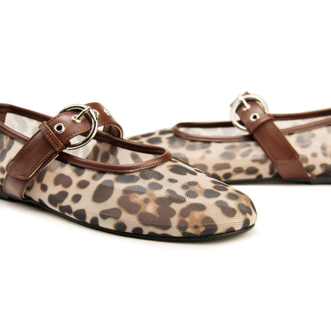 Gothictor Leopard Flats for Women Mesh Flats Ballet Flats Mary Jane Flats Women's Dress Shoes Ballet Shoes Brown,8