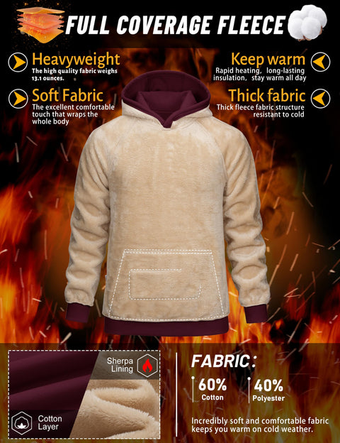 TACVASEN Fleece Lined Hoodies for Men Pullover Sherpa Sweatshirts Heavyweight Winter Thick Warm Hoodies Soft Outdoors Athletic Sweatshirt Wine Red M