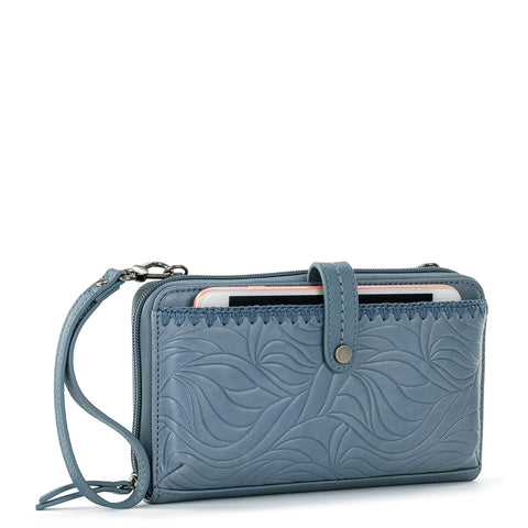 The Sak Iris Smartphone Crossbody Purse - Women's Cellphone Bag & Wallet For Everyday - Convertible Wristlet With Zipper in Maritime Wave Embossed/Leather The Sak
