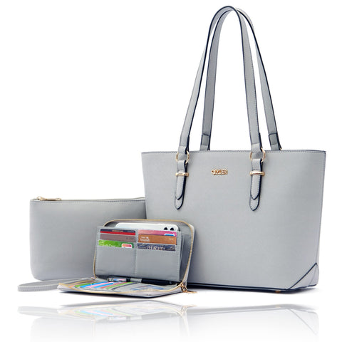 Purses And Wallets Set For Women Work Tote Handbags Shoulder Bag Top Handle Totes Purse With Matching Wallet Grey Large Qiyuer