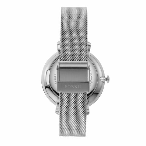 Fossil Women's Jacqueline Quartz Stainless Steel Mesh Three-Hand Watch, Color: Silver (Model: ES4627) Fossil