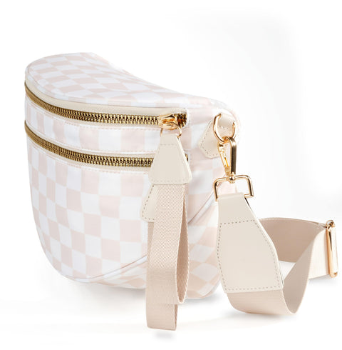 Spacious Checkered Nylon Crossbody Bag Bum Bag Checkered Handbags Wallets for Women (beige checkered)