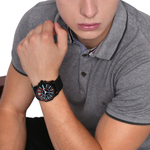 Diesel Men's 46mm Master Chief Quartz Stainless Steel and Leather Three-Hand Watch, Color: Black (Model: DZ1657) Diesel