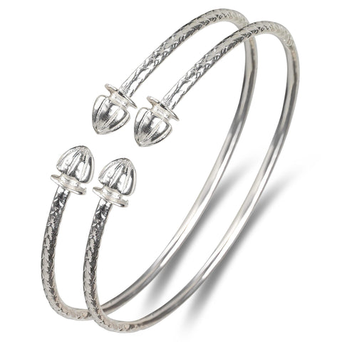 Better Jewelry Acorn .925 Sterling Silver West Indian Bangles (Pair) (MADE IN USA) Better Jewelry