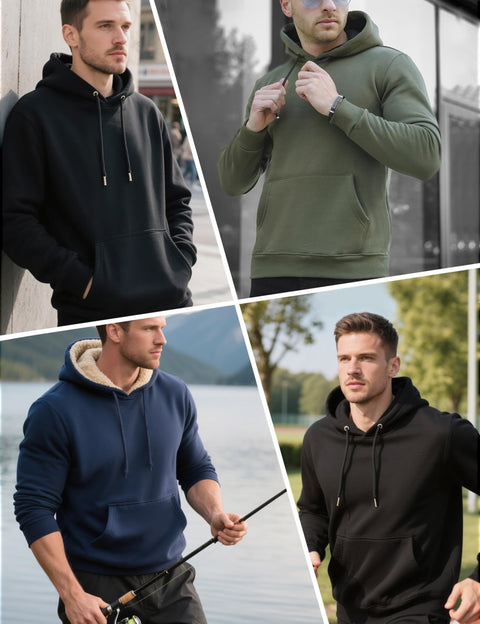 EKLENTSON Mens Sweatshirts Hoodies Pullover Heavyweight Fleece Lined Hoodies Winter Warm Casual Pullover Lightgrey L