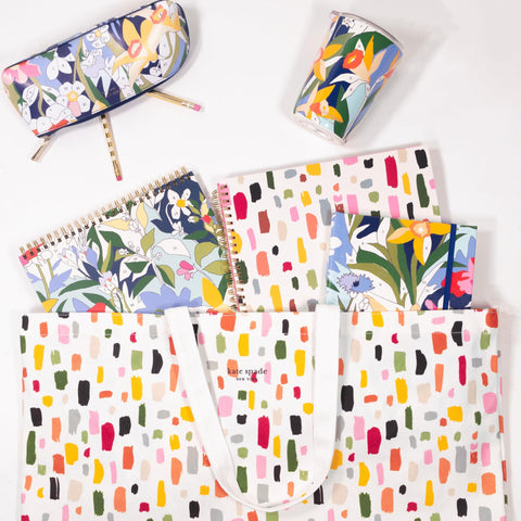 kate spade new york Large Canvas Tote Bag for Women, Cute Tote Bag for Work or Teacher, Canvas Beach Bag, Book Tote with Pocket, Painterly Strokes