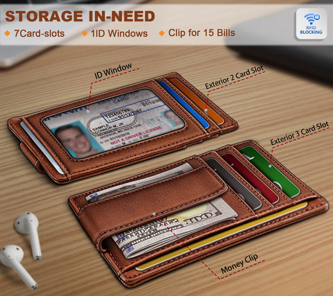 BULLIANT Men Wallet,Slim Leather Wallet Money Clip Card Hodler For Men Gift 8 Cards RFID Blocking