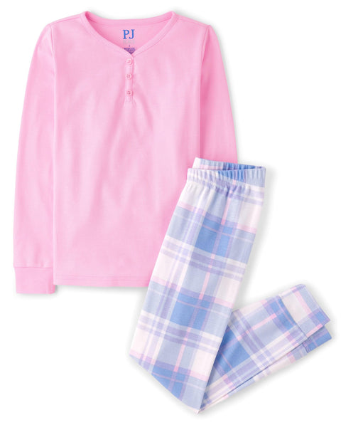 The Children's Place,Girls,100% Cotton Long Sleeve Top and Pants, 2 Piece Pajama Set,Pink Purple Plaid,10